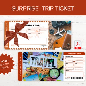 Editable Boarding Pass Canva Template, Printable Airline Ticket, Boarding Pass Surprise Trip, Digital Download DIY Boarding Ticket