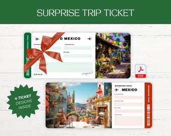 Printable Surprise Travel Ticket to MEXICO, Editable Vacation Reveal Gift Card, Customizable Holiday Announcement Ticket, Instant Download