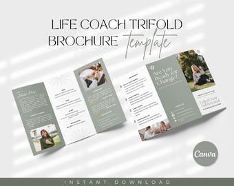 Trifold Brochure Template, Minimalist Life Coach Template Brochure, Coaching Service, Coaching Business Printables, Canva Template Edit