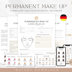 ALLEMAND Formulaires de maquillage permanent, modèle de formulaire de consentement PMU modifiable, formulaires de réception client imprimables, cartes de suivi PMU, formulaires de salon de beauté