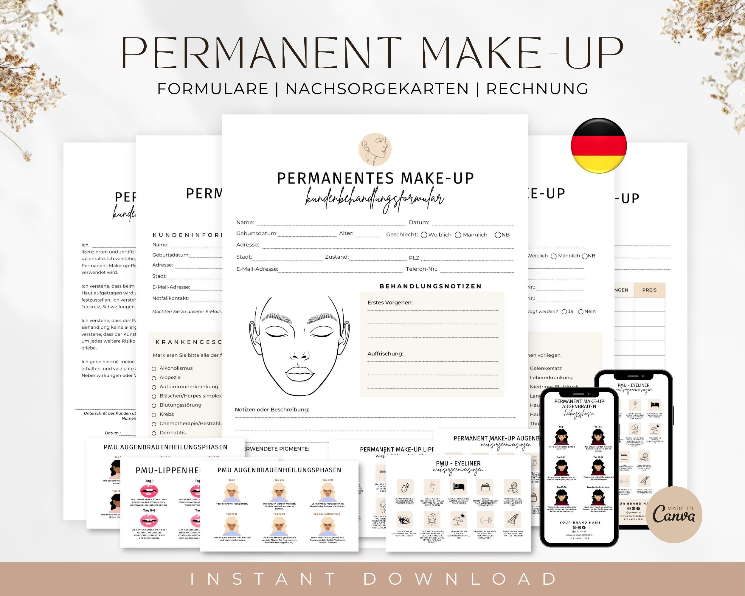 GERMAN Permanent Makeup Forms, Editable PMU Consent Form Template ...
