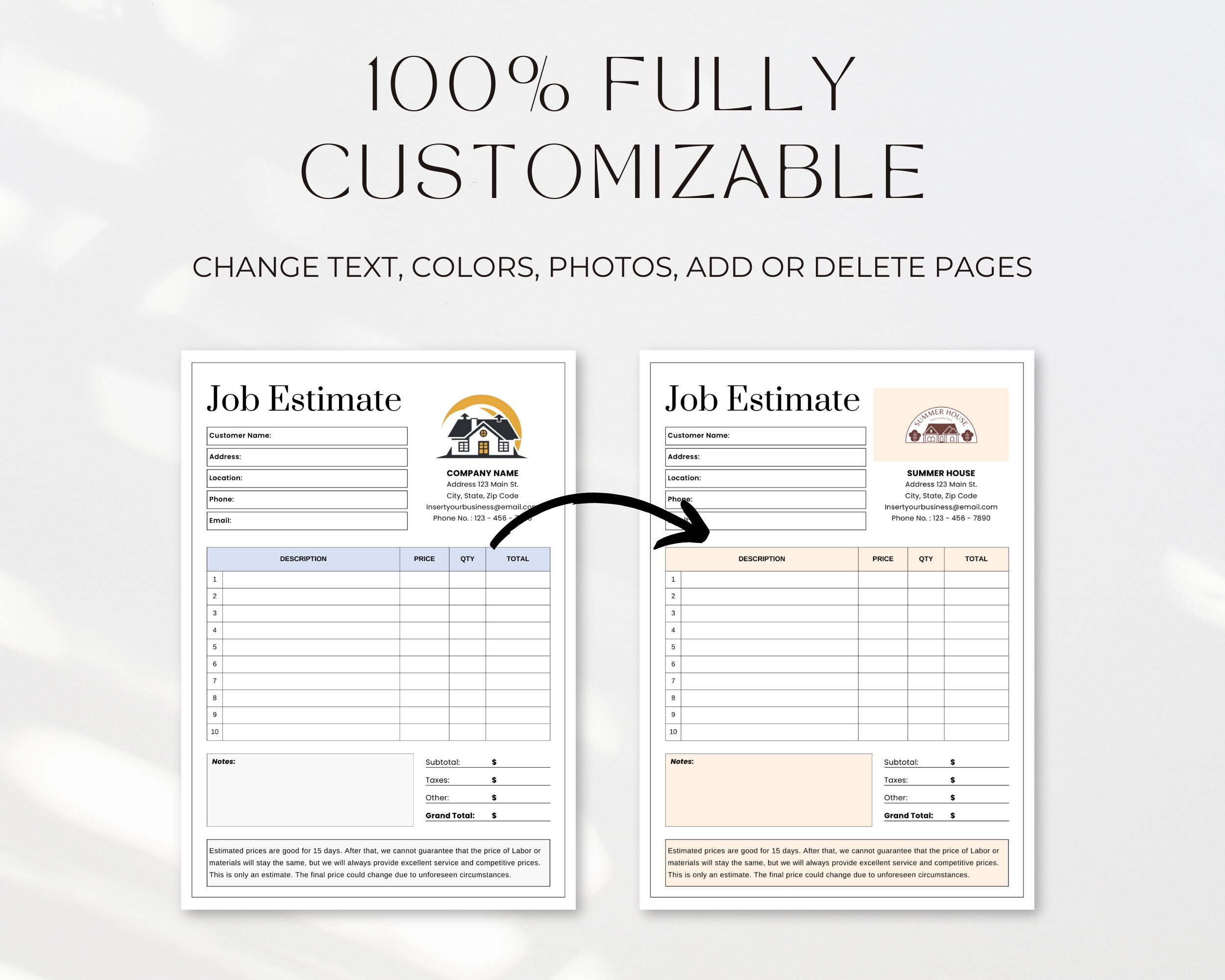 Job Estimate Template, Printable Job Estimate Template PDF, Editable ...