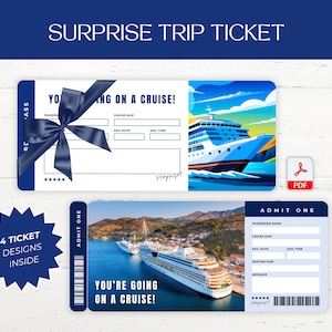 Printable Cruise Ticket Template, Cruise Surprise Ticket, Gift Ticket, Cruise Surprise Boarding Pass, Airline Ticket, Canva Editable Ticket