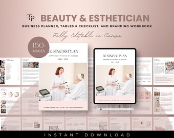 Beauty & Esthetician Planner and Workbook Template, Esthetician Business Planner, Esthetician Workbook, Tables and Checklists, Branding Book