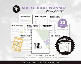 ADHD Budget Planner Template, ADHD Budget Binder, Editable & Printable ADHD Planner, Household Personal Budget Tracker, Finance Planner