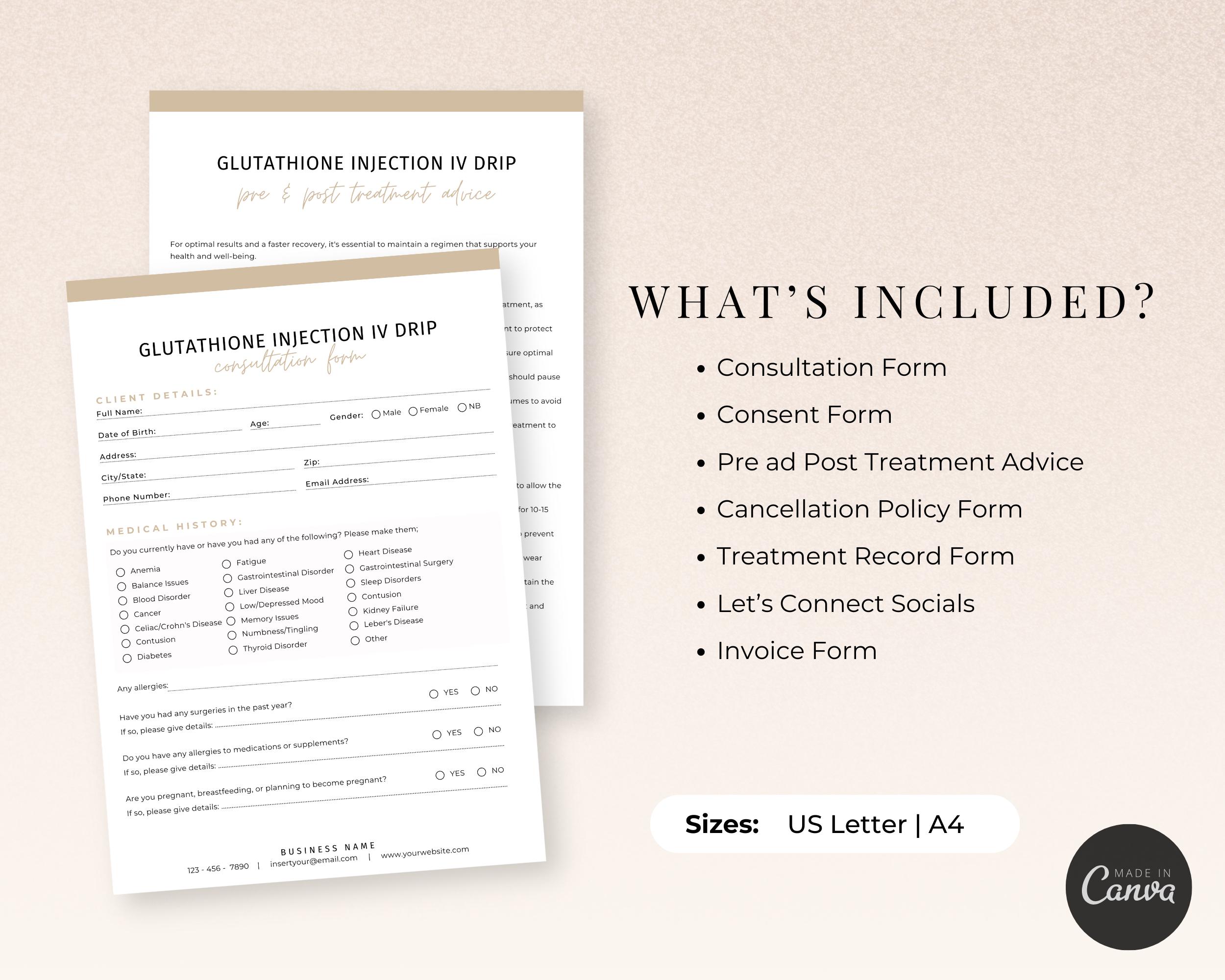 glutathione injection consent form Glutathione Injection IV Drip Intake Form Template, Glutathione Injections Consent Form, Glutathione Shots Informed Consent, Canva Template glutathione injection consent form Glutathione Injection IV Drip Intake Form Template, Glutathione Injections Consent Form, Glutathione Shots Informed Consent, Canva Template
