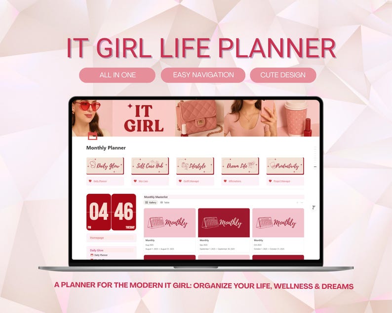 It Girl Life Planner Notion Template, Aesthetic Digital Planner for ...