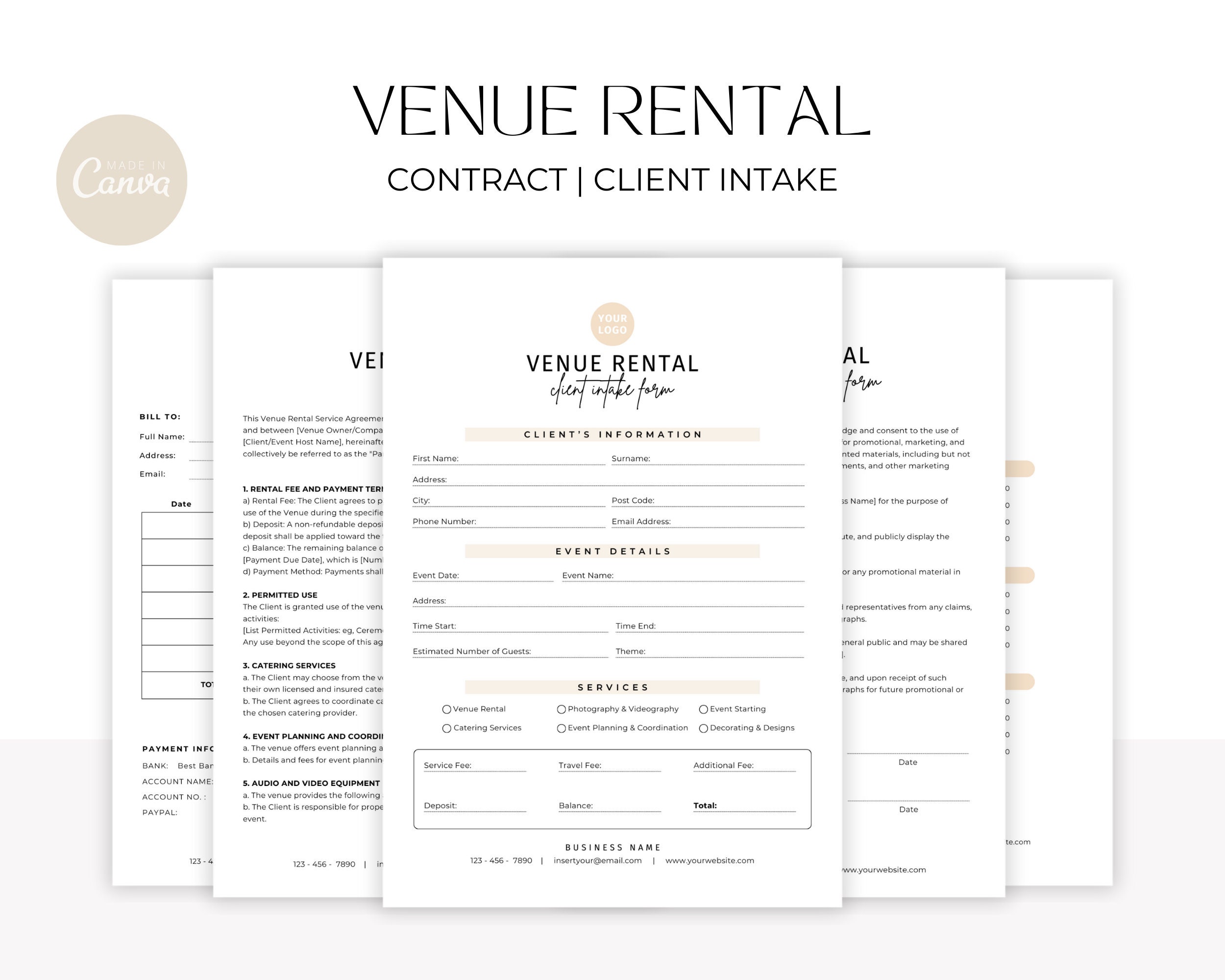 Veranstaltungsort Mietformen Bundle, Hochzeit Veranstaltungsort Vertragsvorlage, Event Center-Services-Vereinbarung, Event Hosting Kundenaufnahme, Veranstaltungsort Pakete
