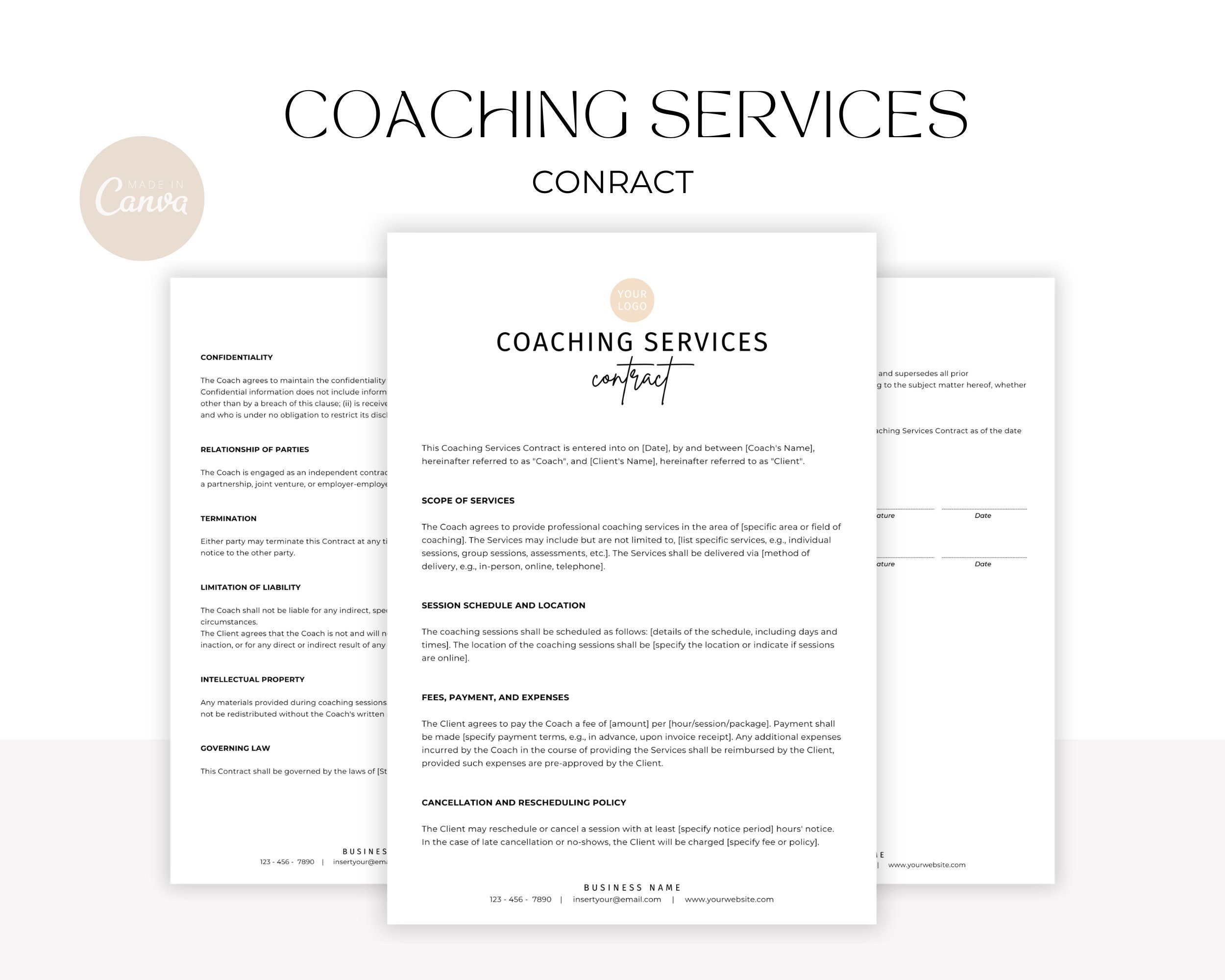 Life Coaching Contract Template, Life Coach Agreement, Mentoring Services, Client Intake, Editable Forms for Coaching Clients
