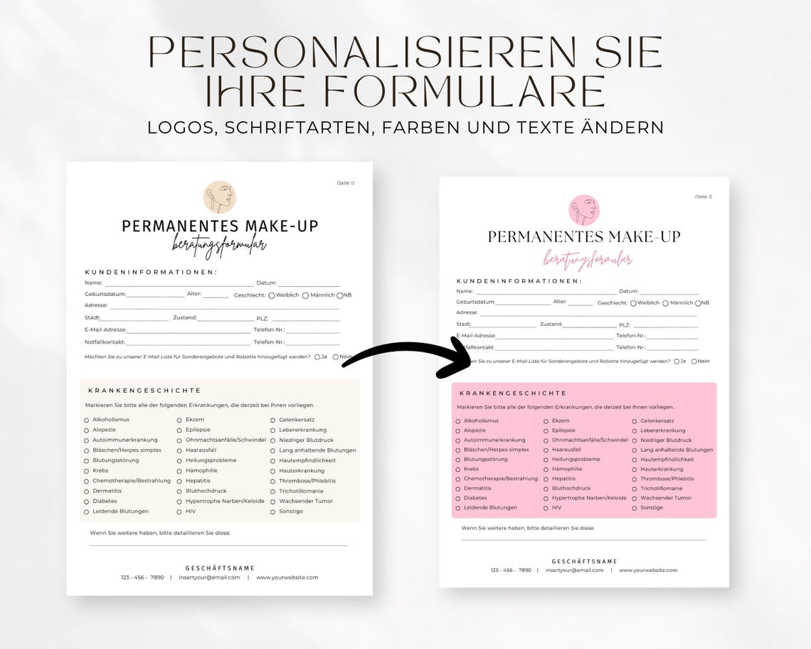 GERMAN Permanent Makeup Forms, Editable PMU Consent Form Template ...