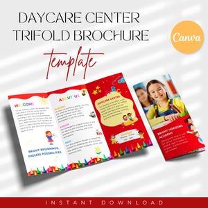 Szablon broszury Trifold dla żłobka, ulotka dla przedszkola, broszura Trifold, broszura biznesowa, broszura dla szkoły dla dzieci, Canva edytowalna