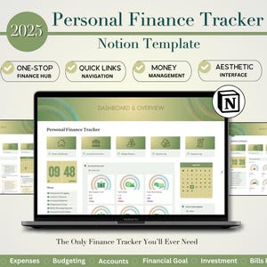 Persönlicher Financen Tracker Notion Planer, Notion Vorlage Finaz, Notion Dashboard, Geld Tracker für Kreativität und Organisation, Notion