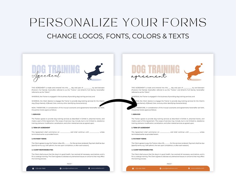 Editable Dog Training Contract Template, Dog Trainer Templates, Dog ...