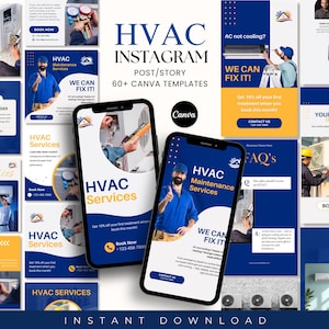 HVAC Instagram Template, Heating, Ventilation, and Air Conditioning Instagram Social Media Post & Story, Airconditioning Maintenance, Home