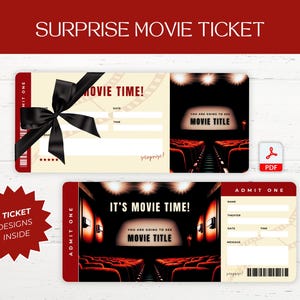 Druckbare Movie Night Ticket Vorlage, bearbeitbare Filmeinladung, Surprise Movie Date Night Ticket, druckbare Geschenkkarte, Sofort Download