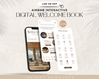 Airbnb Digital Mini Book Template, Digital Airbnb Welcome Book Airbnb Welcome Guide Mobile Modern Canva Template for Rental, Cabin, Canva