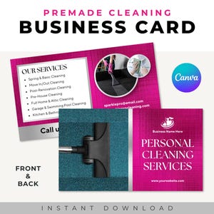 Pink Cleaning Business Card, Custom Maid Service Card Design, Housekeeping Business Branding, Editable Digital Template, Canva Business Card