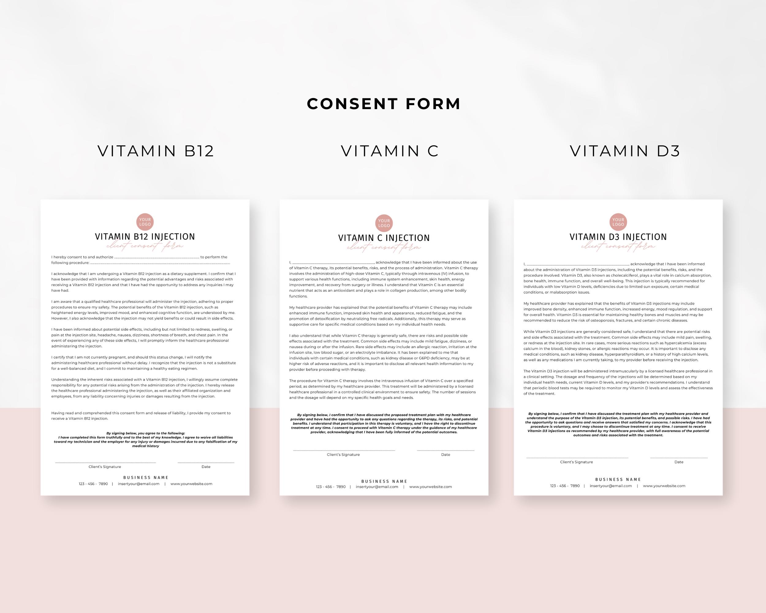 Vitamin C D3 B12 Injections Bundle Template, Editable Medspa Consent Forms,  Vitamin Shot Informed Consent, Esthetician Template, Canva Edit - Etsy