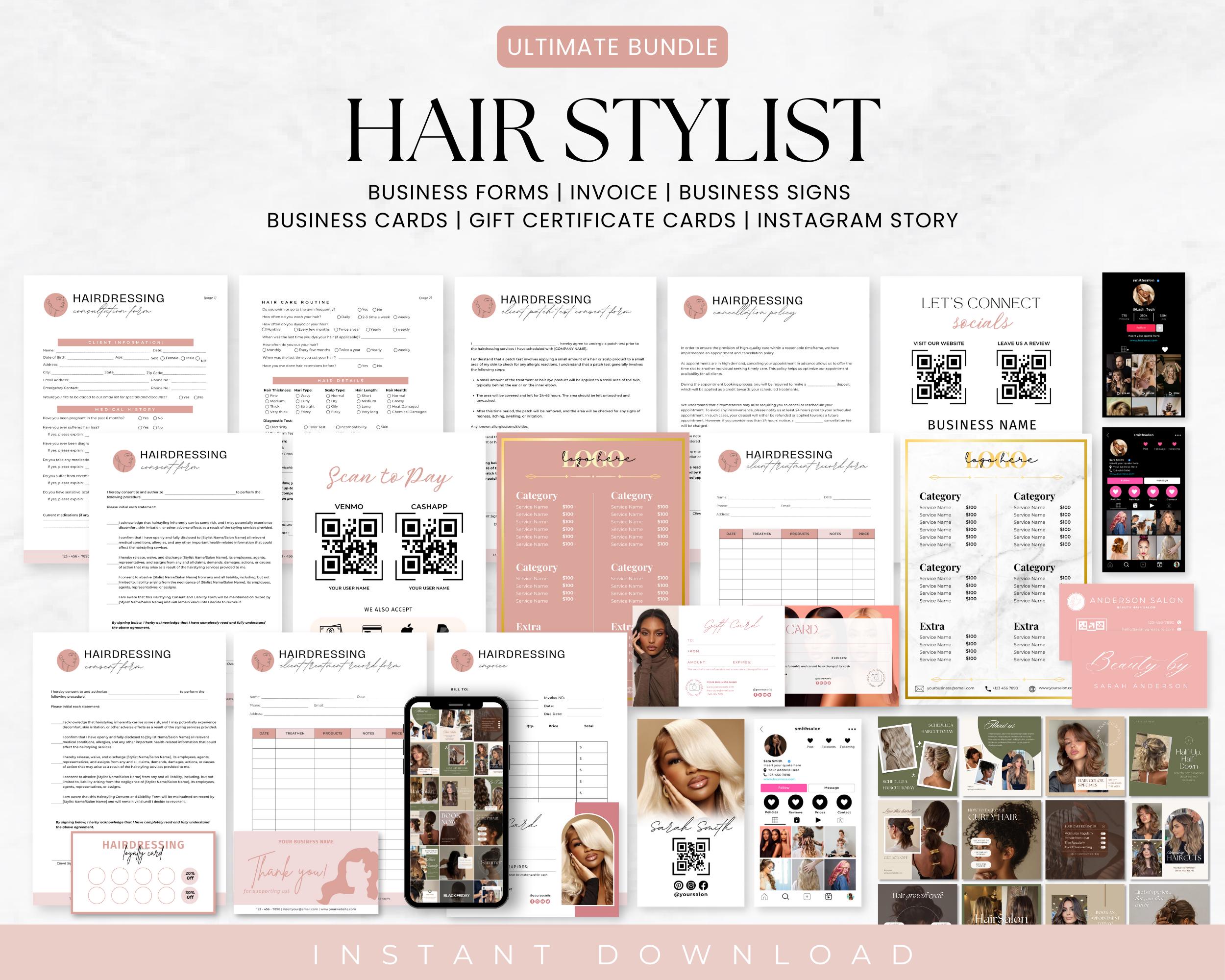 Hair Stylist Template Bundle, Hair Consultation and Consent Form, Hair Stylist Bundle, Hair Salon Forms, Hair Consent Template, Canva Form
