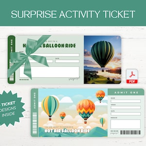 Digital Hot Air Balloon Surprise Trip Gift Ticket, Printable Trip Ticket, Printable Vacation Ticket Editable Trip Ticket Vacation Ticket