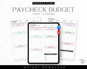 Paycheck Budget Planner Template, Digital Budget Tracker, Monthly Budget Planner, Paycheck Budget Template, Customizable Canva Template