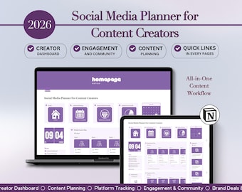 Social Media Planner For Content Creators, Social Media Manager, Notion Dashboard, Planner For Productivity and Organization, SMM, Notion