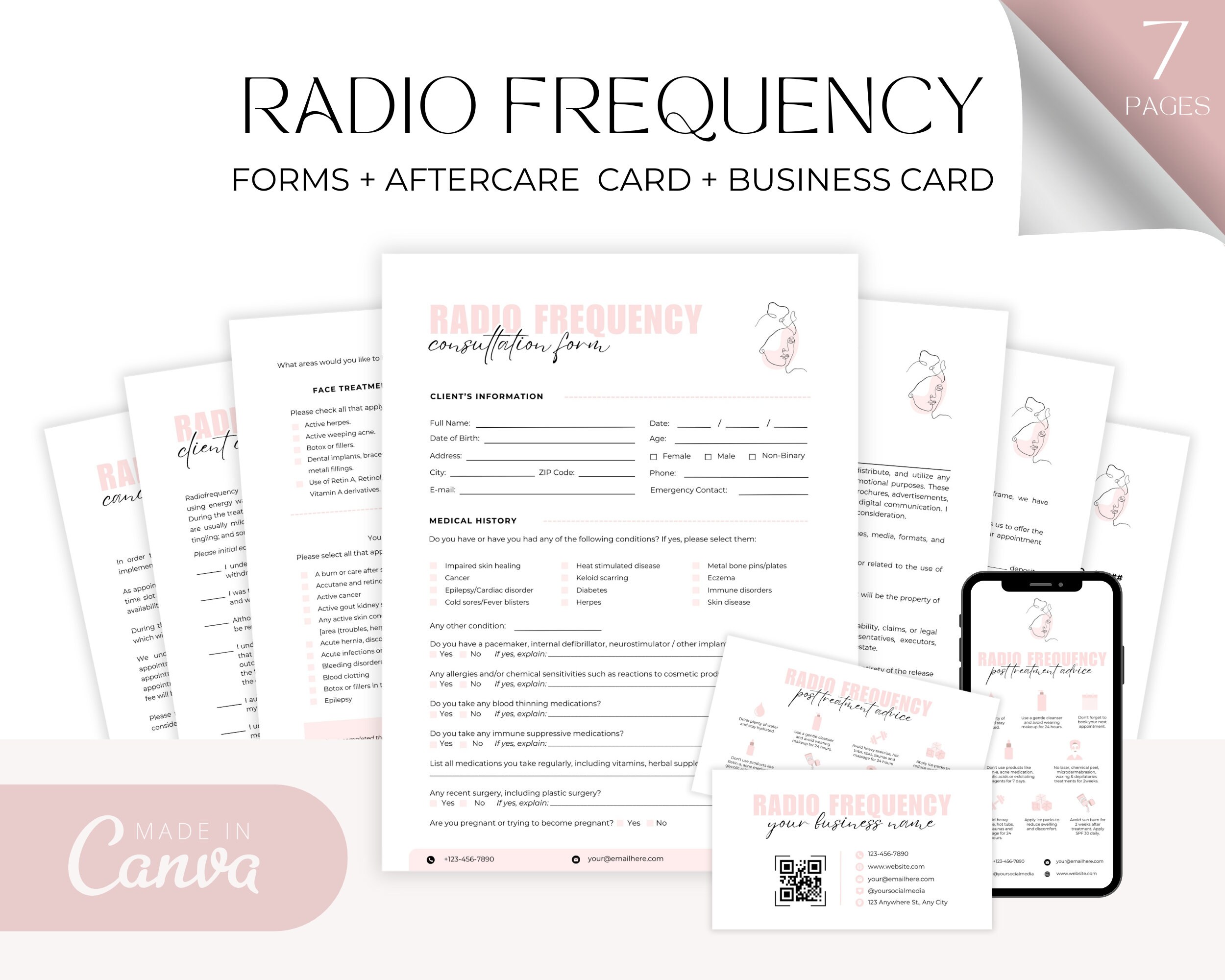 Radio Frequency Forms - Editable RF Skin Tightening Forms, Body Contouring Consent, Body Sculpting Consultation, Esthetician Client Intake