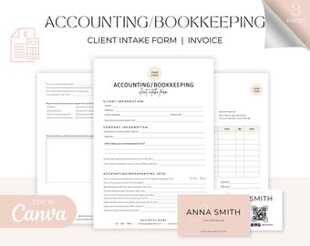 Editable Accounting & Bookkeeping Intake Form Template, Freelance Bookkeeper / Accountant Client Questionnaire Form, Client Onboarding Canva
