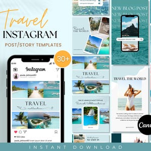 Travel Instagram Template, Travel Instagram Templates, Travel Post and Stories, Editable in Canva, Social Media Template, Travel Blogger