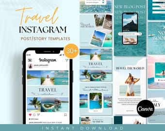 Travel Instagram Template, Travel Instagram Templates, Travel Post and Stories, Editable in Canva, Social Media Template, Travel Blogger