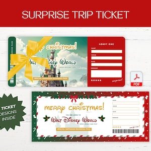 Christmas Disneyworld Gift Ticket, Disneyworld Trip Ticket, Gift Reveal, Disney Surprise, Family Kids Vacation, Printable Gift Ticket, Canva