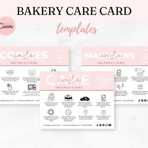 Plantilla de Canva para tarjetas de instrucciones de cuidado de galletas, Guía de cuidado de galletas editable e imprimible, Descarga digital, Tarjeta de agradecimiento de panadería ROSA