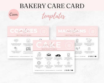 Cookie Care Instruction Cards Canva Template, Editable & Printable Cookie Care Guide Digital Download, Bakery Thank You Card PINK