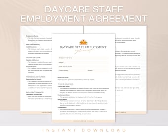 Daycare Staff Employment Agreement, Employment Contract Template,  Preschool Employee Contract, Childcare Employee Contract Agreement