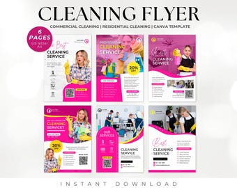 Pacote de Flyers para Empresas de Limpeza | Serviço de Limpeza Imprimível | Limpeza Comercial | Flyer para Limpeza Residencial | Modelo de Flyer para Limpeza