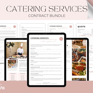Caterer-Vereinbarungsdokument, Event-Services-Vereinbarungsdokument, Caterer-Business-Vorlage, Caterer-Visitenkarte-Vorlage, Caterer-Logo