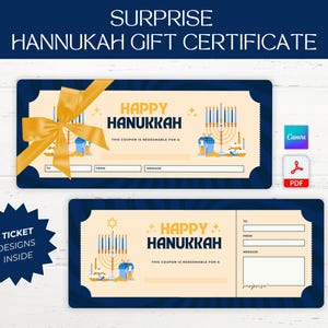 Modèle modifiable de certificat-cadeau de Hanoucca, cadeau surprise de Hanoucca Modèle imprimable Carte-cadeau Certificat modifiable en téléchargement immédiat Canva