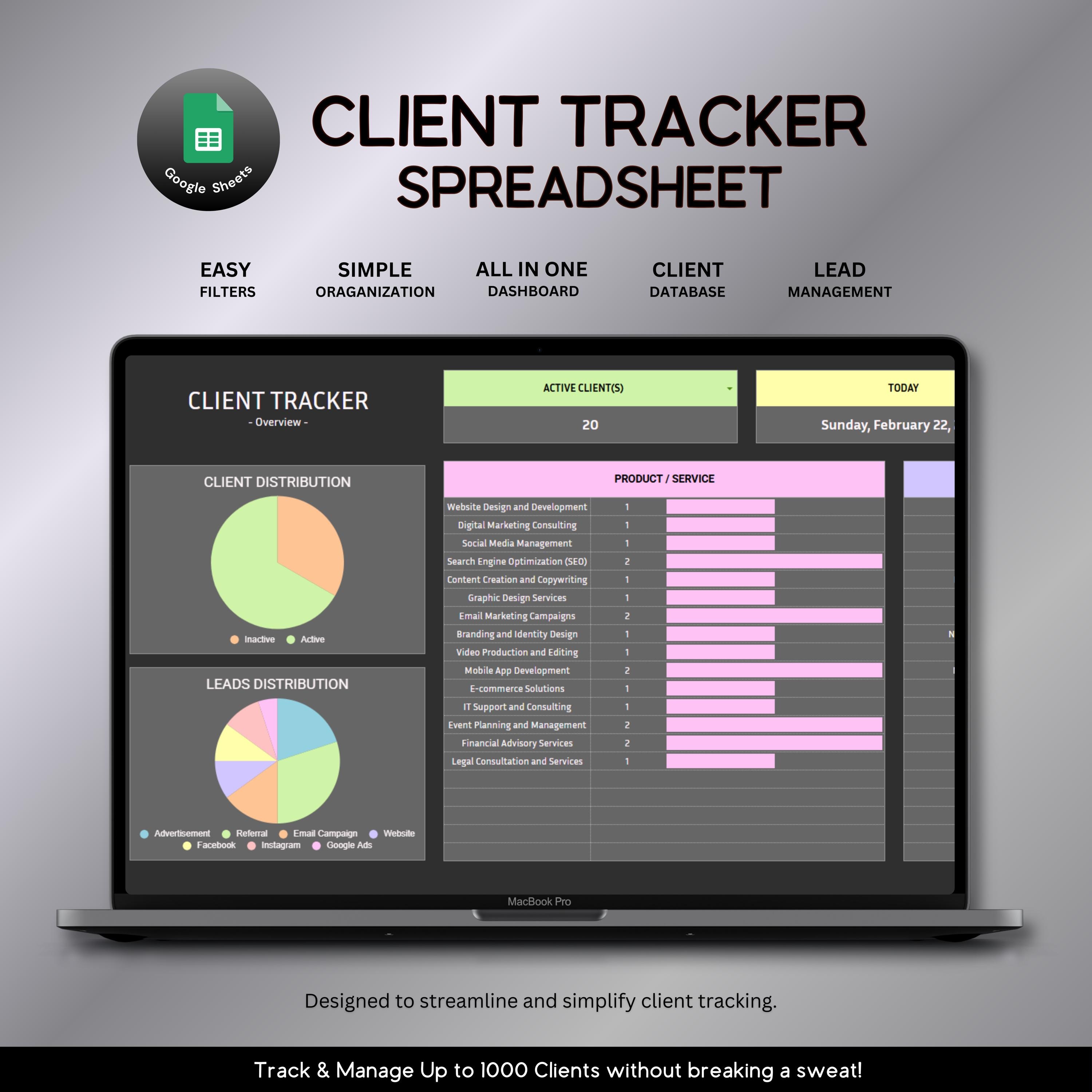 Client Tracker Spreadsheet, Client Management Google Sheets, Small ...