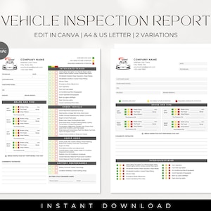 Printable Vehicle Inspection Report, CANVA Template Editable Car or Equipment Rental Inspection Checklist, Used Vehicle Inspection Sheet