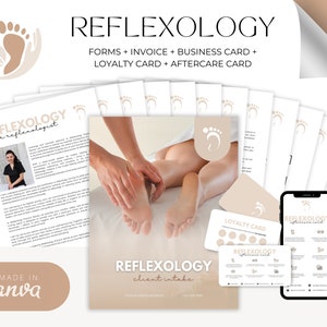 Formulaires d'admission des clients en réflexologie, formulaires modifiables pour réflexologues, trousse professionnelle de salon, consentement éclairé en réflexologie, lot de cartes de suivi