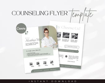 Counseling Flyer Template, Psychologist Therapist Flyer Brochure, Mental Health, Therapist Marketing, Psychological Services, Canva Template