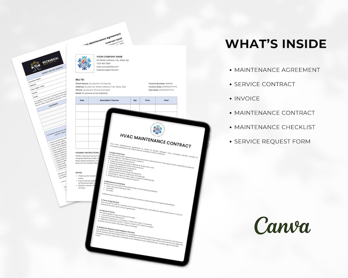 HVAC Maintenance Forms Template, Heating Ventilation and Air ...