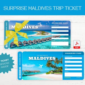 Malediven Überraschungsticket, Malediven druckbare Bordkarte, Urlaubsüberraschungsticket, Urlaubsgeschenkgutschein, Geschenkkarte