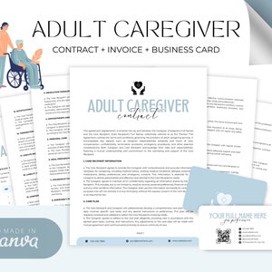Contrato de cuidador de adultos, Acuerdo de servicios de atención domiciliaria, Formularios de cuidador, Formularios de atención médica domiciliaria, Acuerdo de cuidado, Descarga instantánea