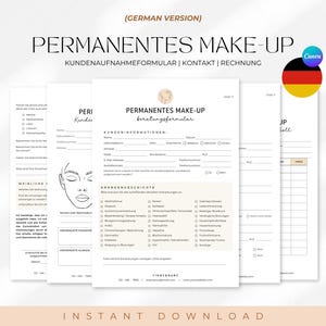 V2 ALLEMAND Formulaires de maquillage permanent, Modèle de formulaire de consentement PMU modifiable, Formulaires de réception client imprimables, Cartes de suivi PMU, Formulaires de salon de beauté
