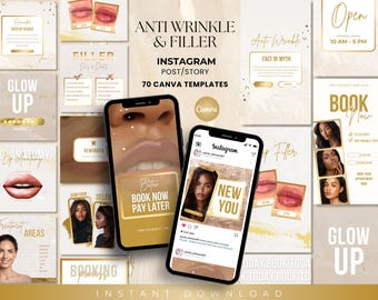70 canva-sjablonen voor antirimpel social media voor esthetische beoefenaars | Botox-marketingberichten | Direct downloaden