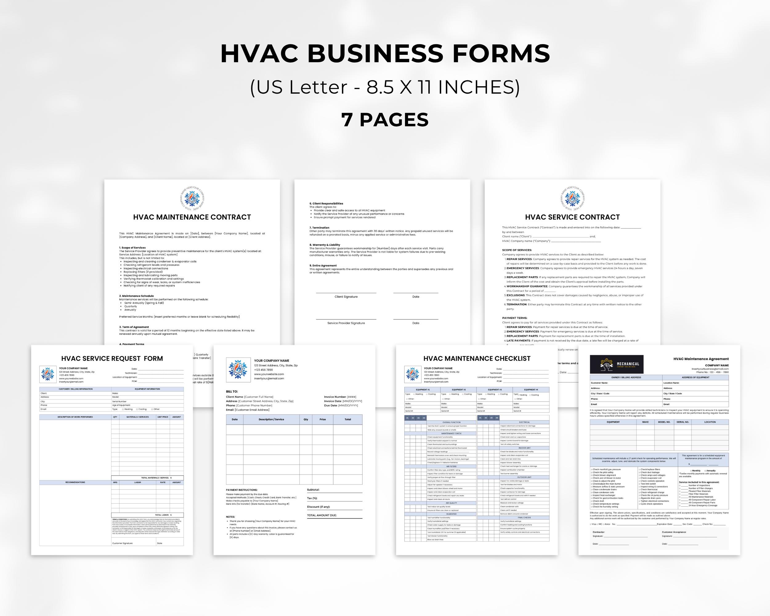 Ac Maintananice Form HVAC Maintenance Forms Template, Heating Ventilation and Air ...