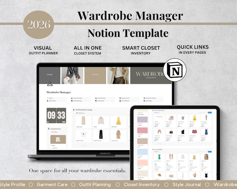 Wardrobe Manager Notion Planner, Notion Template, Notion Dashboard ...