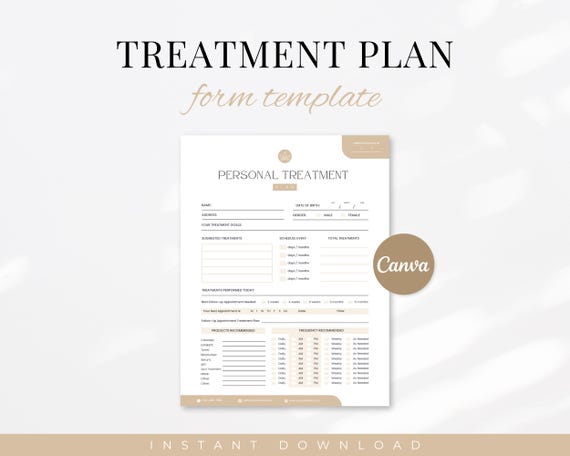 Treatment Plan Form Template, Professional Service Recommendation Form, Skincare Plan, Client Treatment, Treatment Planner, Esthetician Form