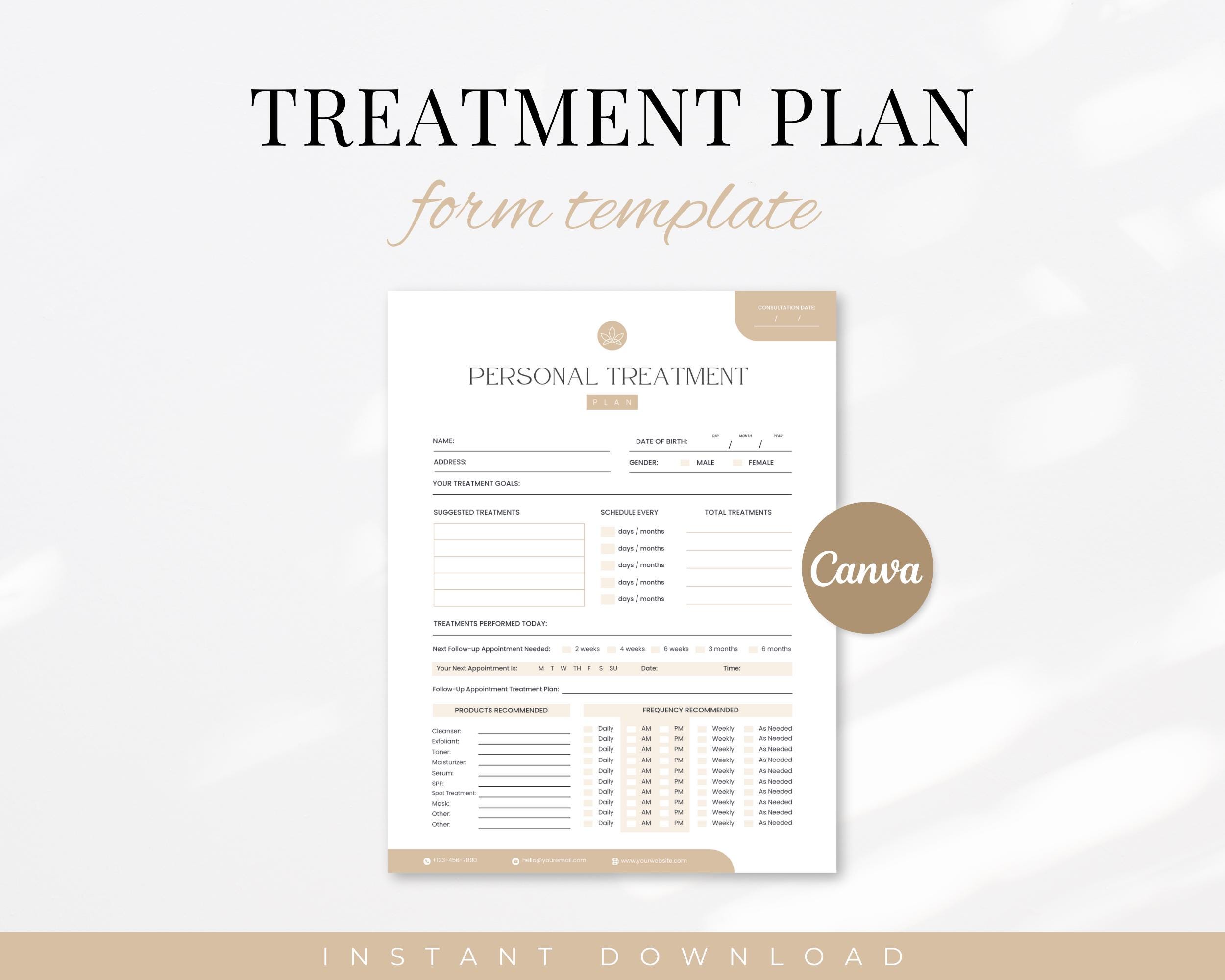 Treatment Plan Form Template, Professional Service Recommendation Form, Skincare Plan, Client Treatment, Treatment Planner, Esthetician Form